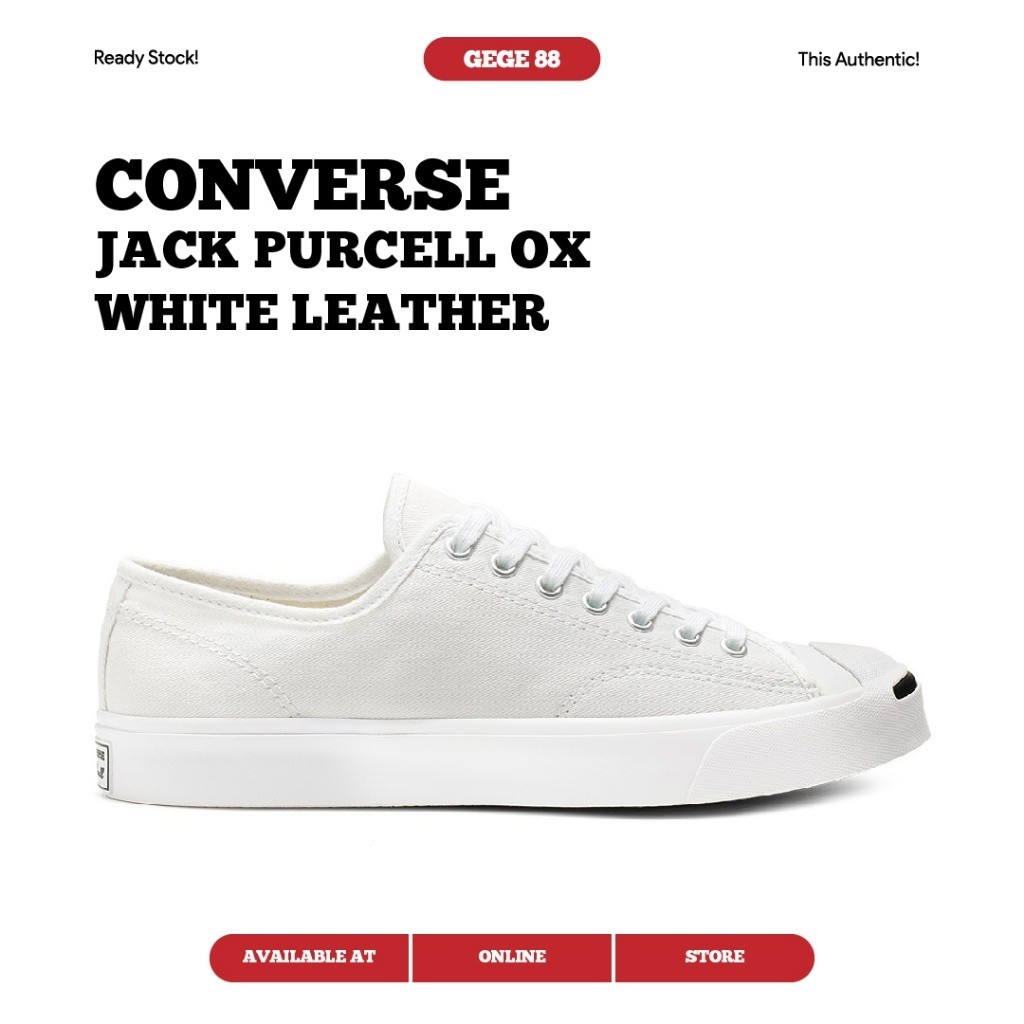 Converse Jack Purcell ox หนังสีขาว-ต ้ นฉบับ