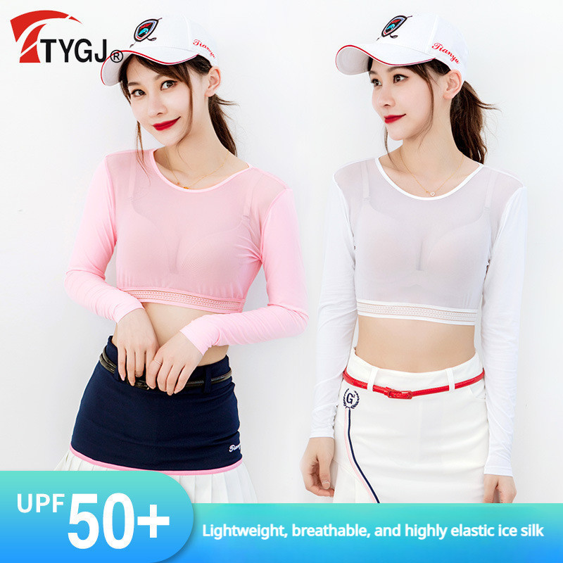TTYGJ กอล์ฟเจอร์ซีย์สุภาพสตรีเสื้อกันแดดกีฬาฤดูร้อนน้ำแข็งแขนเสื้อตีกอล์ฟสวม T142