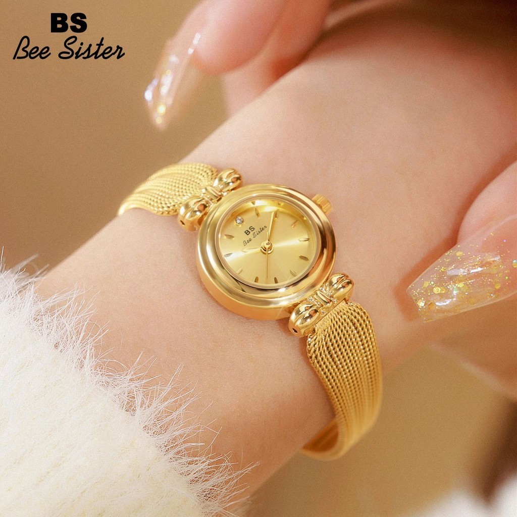 Bs Bee Sister แฟชั่นหรูหราผู้หญิงนาฬิกาสแตนเลสควอตซ์นาฬิกาข้อมือลําลอง Golden กันน้ําสร้อยข้อมือขนาดเล็กนาฬิกาของขวัญวันวาเลนไทน์