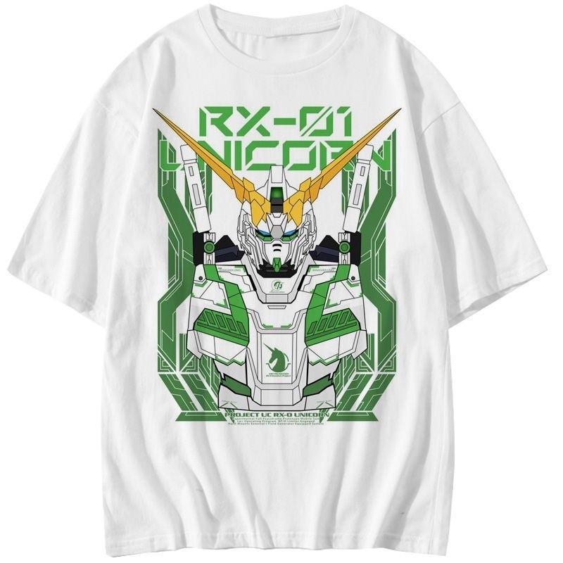T-Shirtกีฬา คลาสสิกอะนิเมะโมบิลสูทกันดั้มผ้าฝ้ายเสื้อยืดชายยูนิคอร์นแขนสั้นชายในเสื้อยืดแขนสั้นล่าสุด Gundam ใหม่ S-5XL