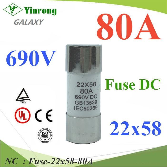 NC ฟิวส์ DC ขนาด 22x58mm 80A 690V GR สำหรับแบตเตอรี่ Fuse-22x58-80A