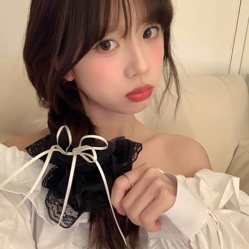 Simple ลายสก๊อตดอกไม้ยืดหยุ่นผมขนาดใหญ่ - Elegant Lace Bow Scrunchies - สาวผมหางม้ายางรัดผ้าโพกศีรษะ