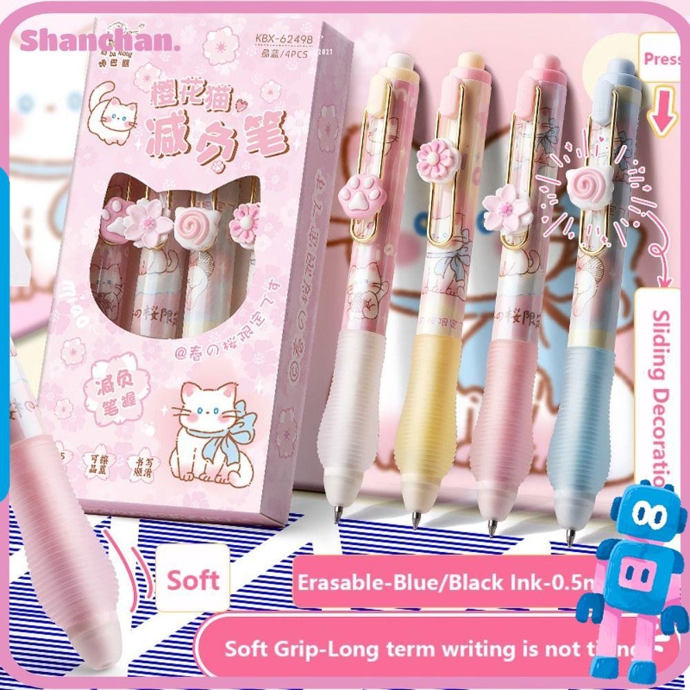 Shanchan ปากกาลบได้ 4 ชิ้น/กล่อง, ปากกาเจลชนิดกดหมึกสีดํา/น้ําเงิน 0.5 มม., มัลติฟังก์ชั่นแห้งเร็วปากกาเป็นกลางสํานักงานโรงเรียน