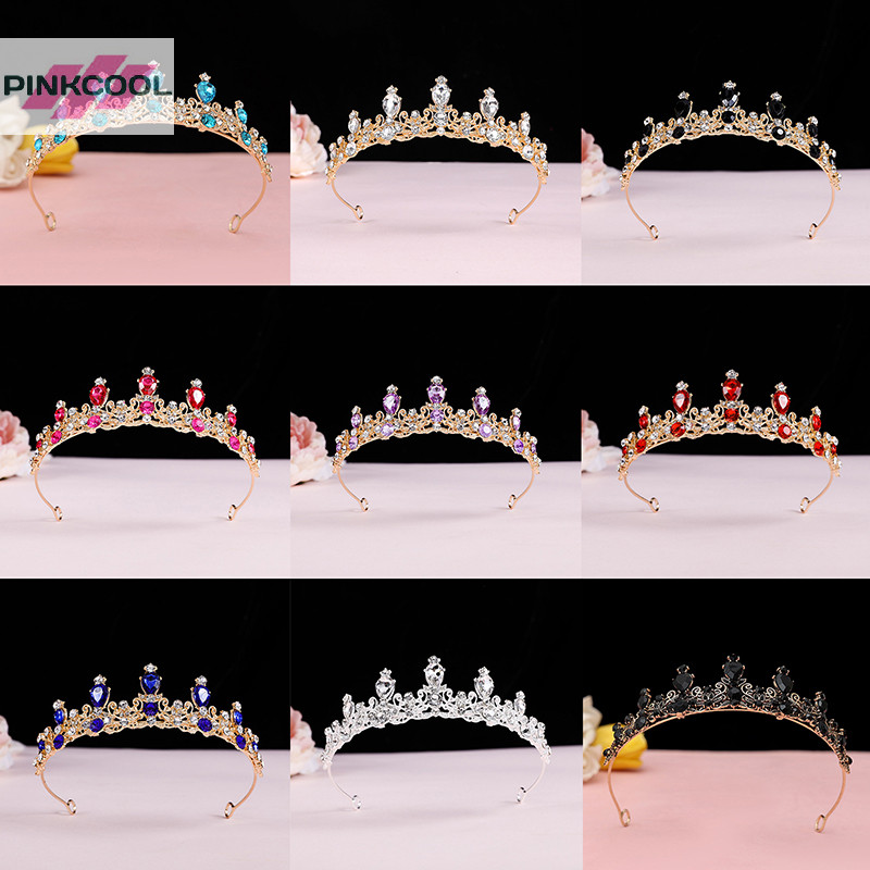 Pincool Elegant สีสันคริสตัล Tiara Crown ผู ้ หญิงงานแต ่ งงานเจ ้ าหญิง Rhinestone เจ ้ าสาวมงกุฎเครื ่ องประดับผม HOT