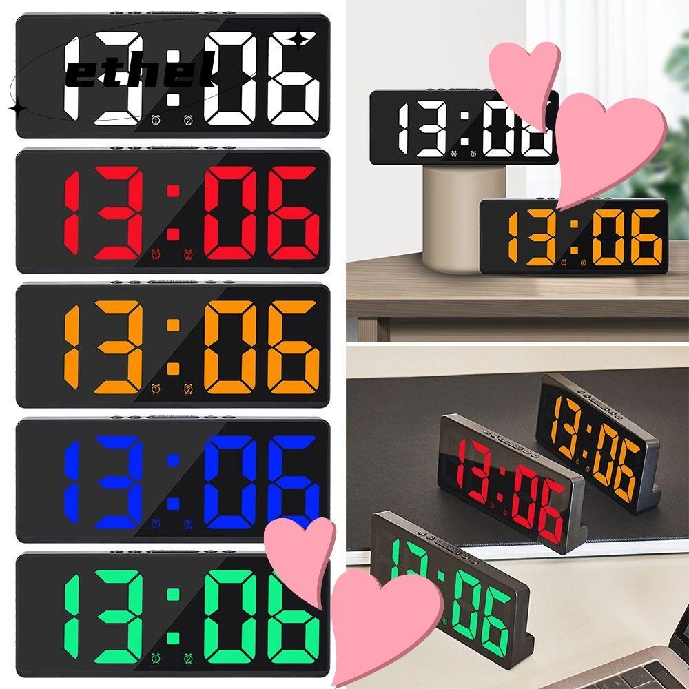 Ethel1 การควบคุมเสียงนาฬิกาปลุกดิจิตอลอุณหภูมิ Snooze Night Mode นาฬิกาตั ้ งโต ๊ ะ 12/24 H ฟังก ์ ชั ่ นป ้ องกันการรบกวนนาฬิกา LED นาฬิกา