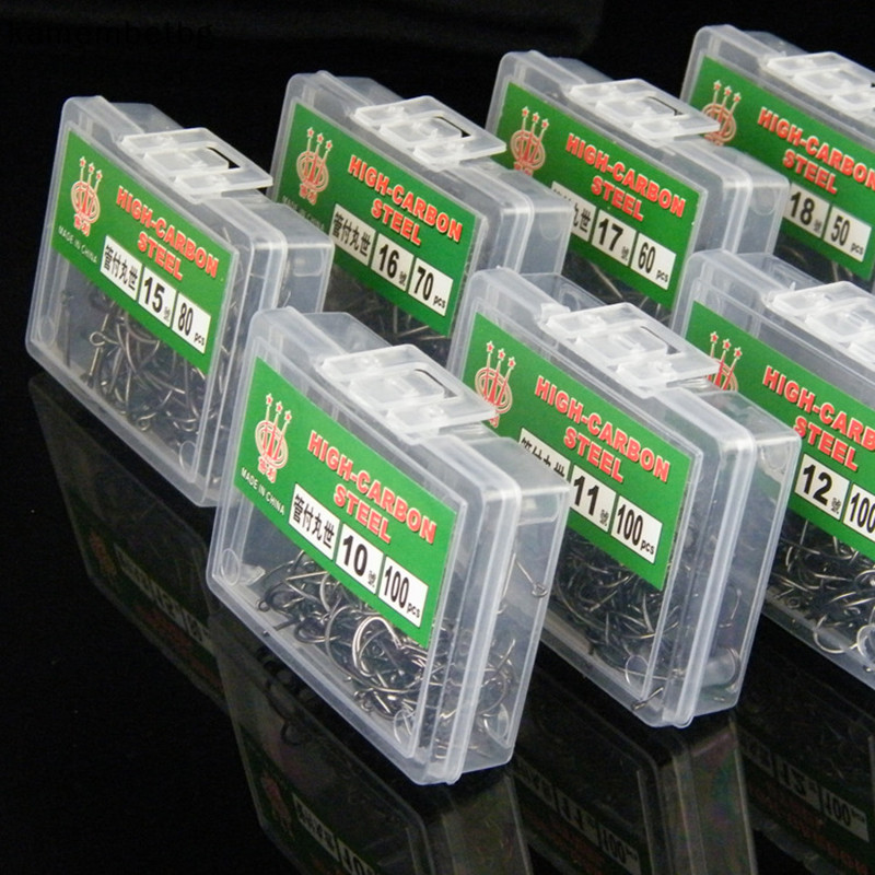 Kamembetbg 100 ชิ ้ นกล ่ องหลอด Maruse ตะขอสีดําเหล ็ กคาร ์ บอนสูง Coon และตะขอตกปลาทะเลพร ้ อมแหวนและลวดหนาม TH
