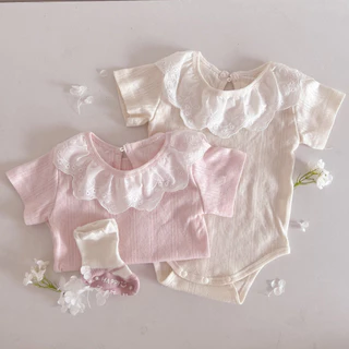 ฤดูร้อนทารกแรกเกิดเสื้อผ้าเด็กทารกชุดบอดี้สูทแขนสั้นลูกไม้ Ruffled Collar เด็กทารก รอมเปอร์เด็กผู้หญิง 0-24 เดือน