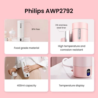Philips Boiler GoZero AWP2792 กาต้มน้ําไฟฟ้าถ้วย 100-240V ถ้วยเก็บความร้อนขวดฉนวนสูญญากาศ 400ml