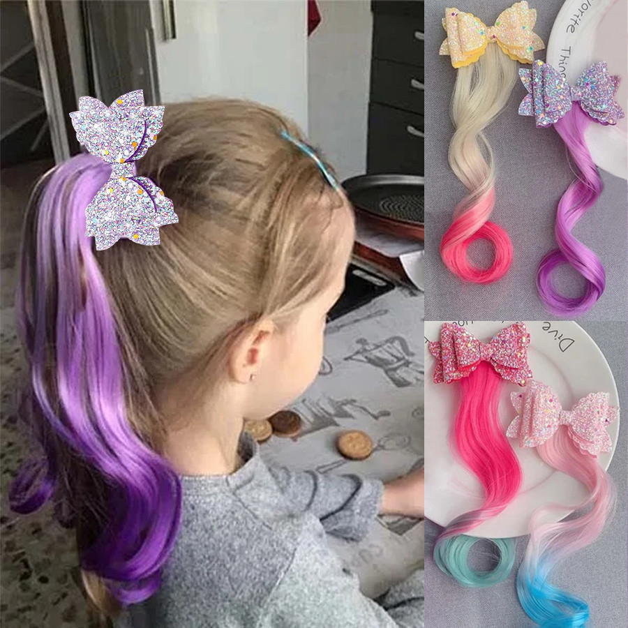 วิกผมที่มีสีสัน Hairclip ผู้ถือหางม้า Princess Bows Unicorn Braid เด็ก Headwear เครื่องประดับอุปกรณ์เสริมผมสาวของขวัญ