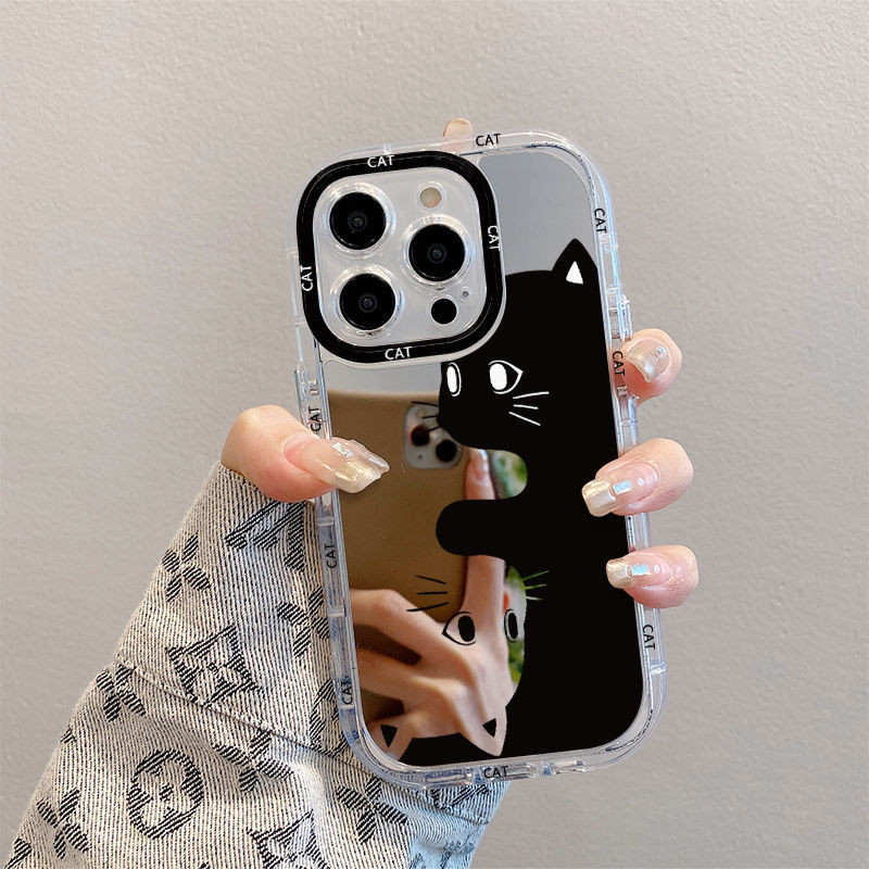 Black White Cat iPhone11 Phone Case Mirror Cream 2024 ใหม ่ Apple 11plus/Pro/ProMax