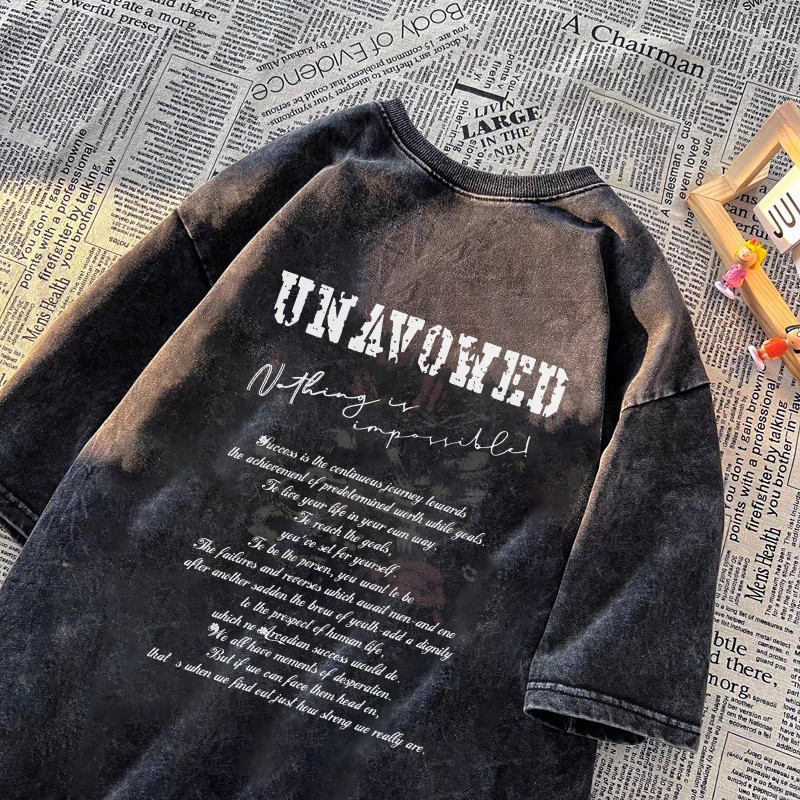 （จัดส่งตลอด 24 ชั่วโมง）HYเสื้อยืดฟอก ผ้าฝ้าย100% โอเวอร์ไซซ์ สีดําเข้ม สไตล์ฮิปฮอป เรโทรเสื้อเชิ้ตสำหรับคู่รักชายและหญิง