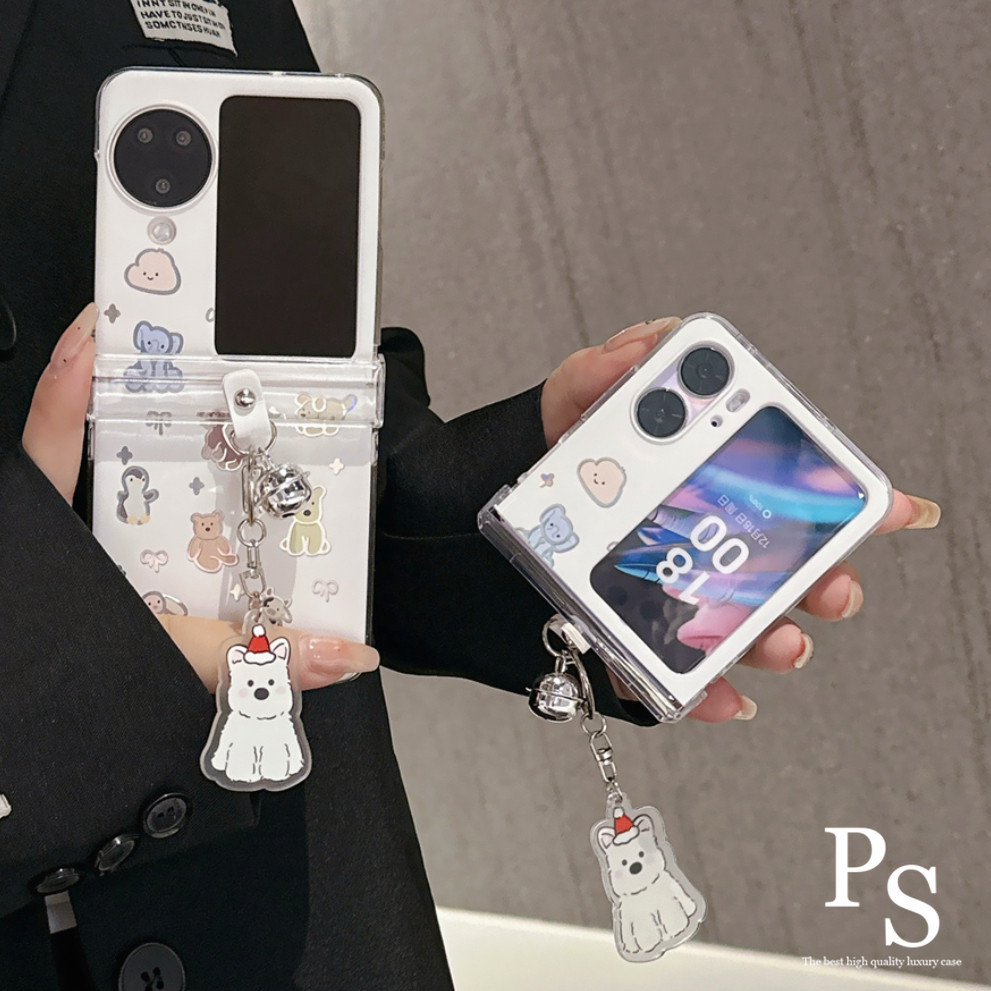 กรณีโทรศัพท์ฝาพับการ์ตูนเข้ากันได้กับโซ่ OPPO Find N3 N2 Flip ลูกสุนัขน่ารัก Anti Drop Protection ครบชุดเปลือกแข็ง