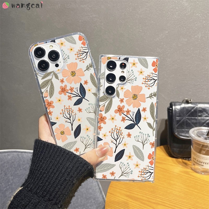 สําหรับ Vivo V30 V29 V27 V25 V23 Pro 5G V29e V27e V23e เคสโทรศัพท์สไตล์เกาหลีดอกไม้น่ารักดอกไม้ดอกไม้โปร่งใสใสฤดูร้อนสีส้มสีฟ้าซิลิโคนอ่อนนุ่มปลอกกรณีฝาครอบ