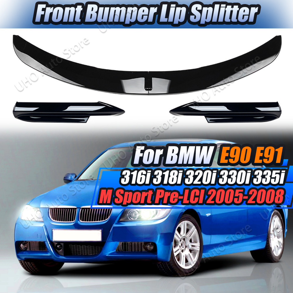 สําหรับ BMW 3 Series E90 E91 M-Tech 320i 330i 2005-2008 รถกันชนหน้าสปอยเลอร์ Splitter Canard Lip Diffuser Tuning Gloss สีดํา