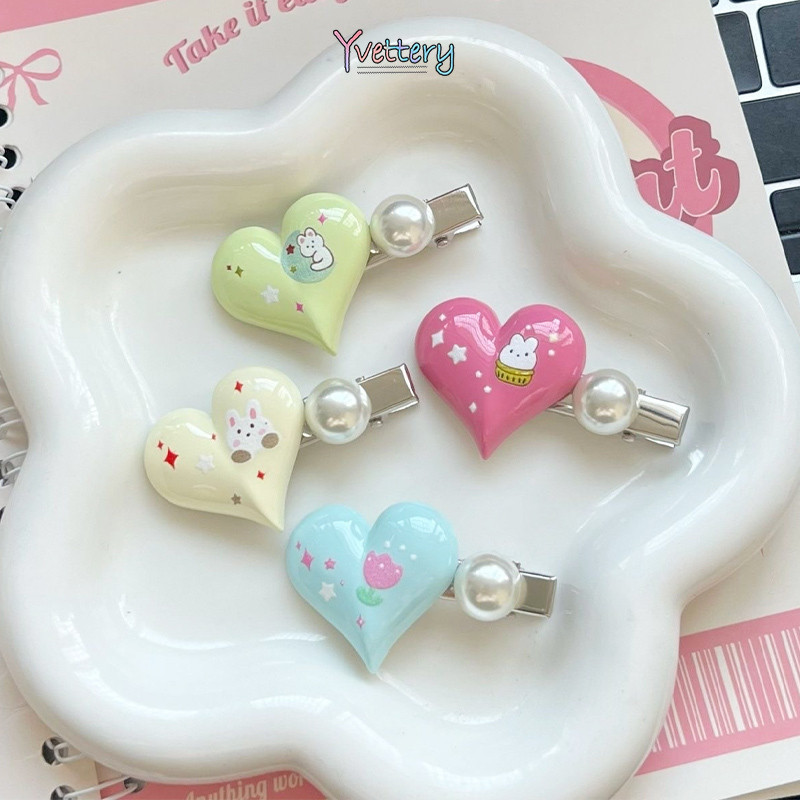 ร้านค้าไทย🌸วินเทจ ครีม เพิร์ล รัก หัวใจ ผม คลิป หวาน วัยรุ่น bangs คลิป กลุ่ม ร้อยเรียง headwear.COD