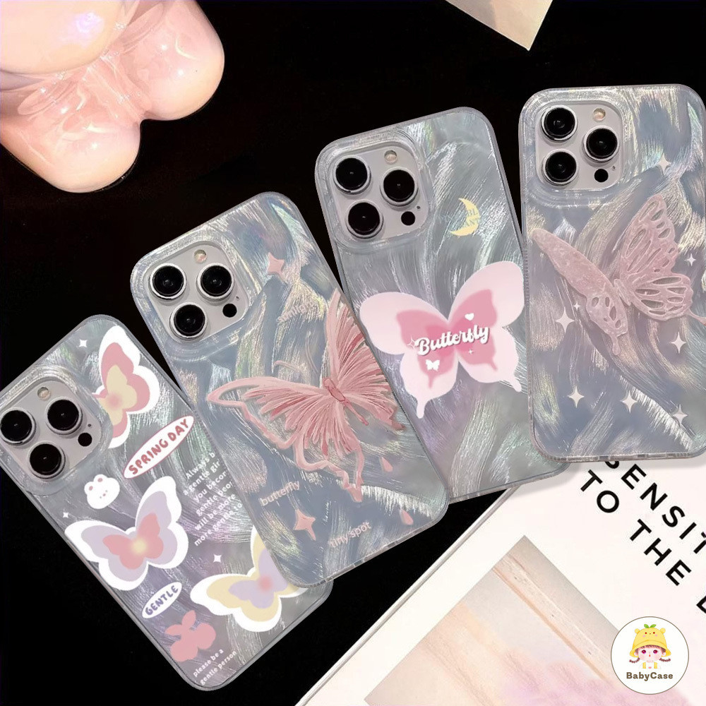 เคสใสโฮโลแกรมเลเซอร์โฮโลแกรมสุดหรู Dream Butterfly สำหรับ iPhone 11 12 13 14 15 Pro Max 7plus XR 7 8 Plus X XS Max