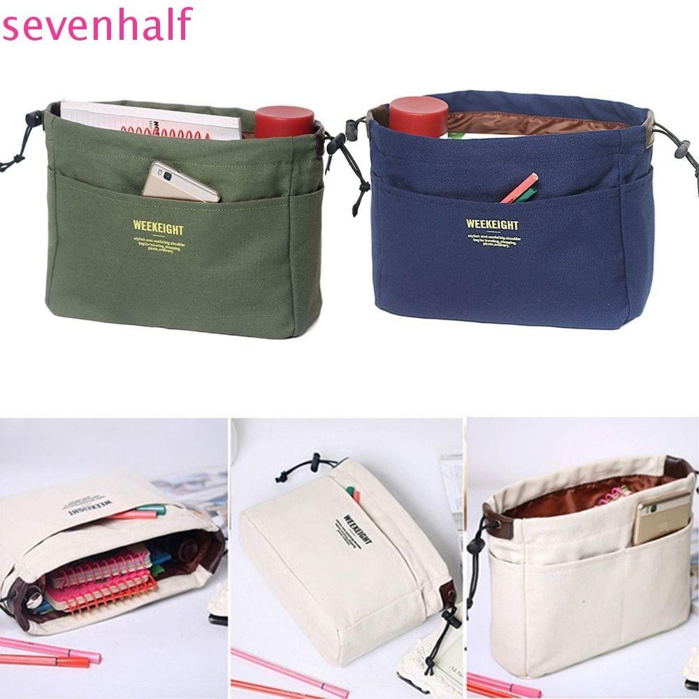 Sevenhalf ตะกร้าเก็บของจิปาถะ, กระเป๋าเครื่องสําอางขนาดเล็กขนาดใหญ่ผ้าใบ, ใช้งานง่ายทนทานพกพา Drawstring Makeup Tote Pouch Outdoor