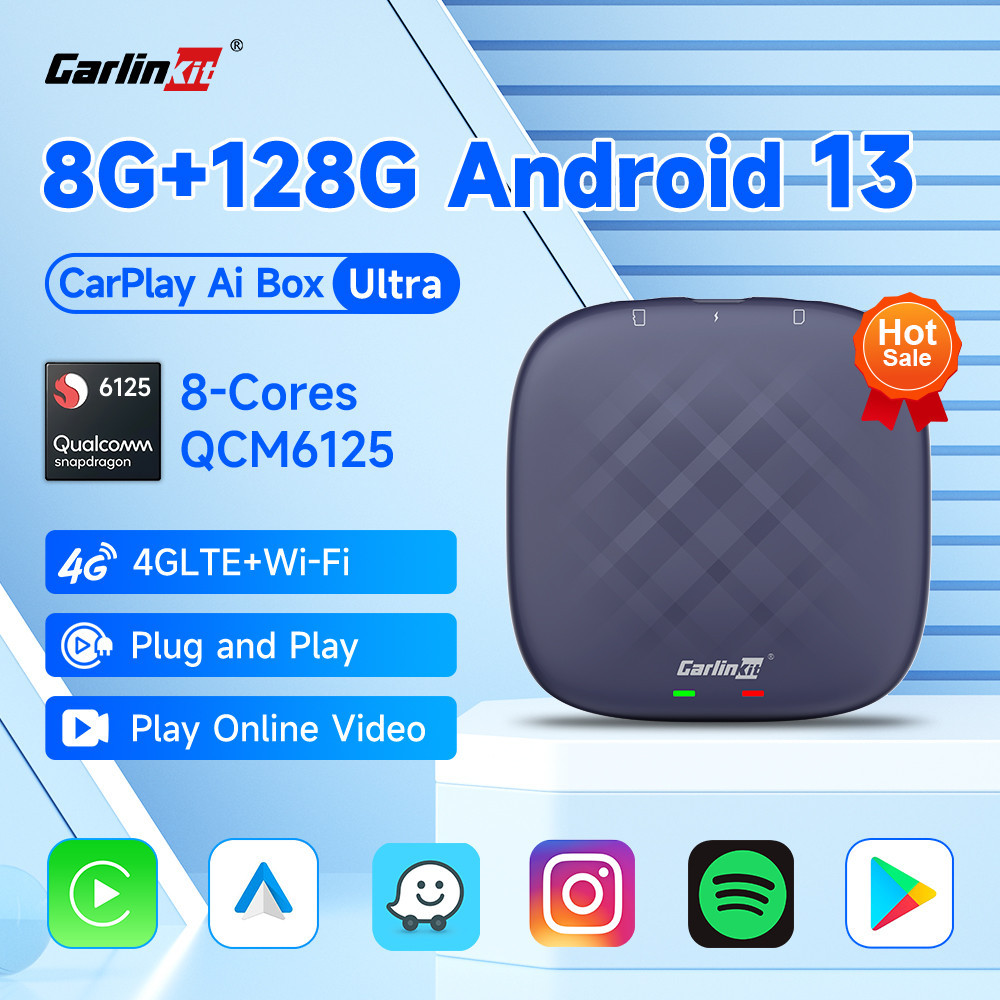 CarlinKit 8G + 128G Android 13 CarPlay TV AI กล่อง Ultra QCM6125 8-Cores ไร้สาย CarPlay & Android Au