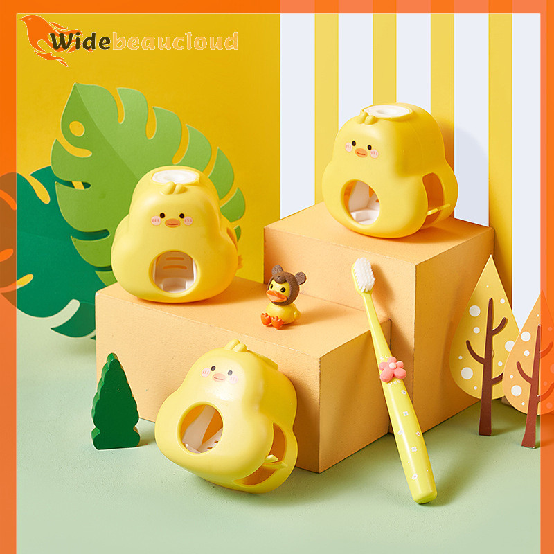 Widebeaucloudเครื่องจ่ายยาสีฟันติดผนังขี้เกียจผู้ถือแปรงสีฟันพลาสติกไม่มีการเจาะเป็ดสีเหลืองยาสีฟัน Squeezer อุปกรณ์ห้องน้ํา Nice