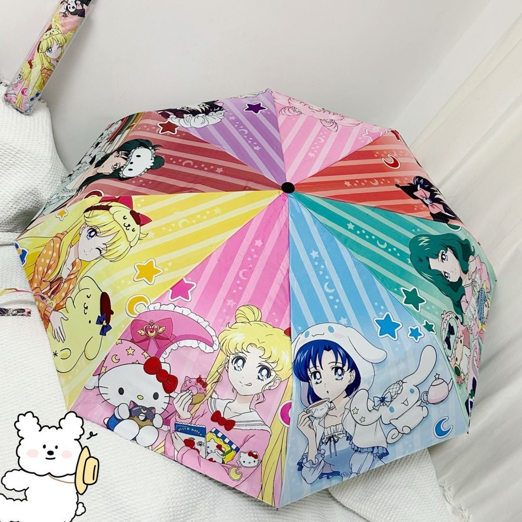 SANRIO ซานริโอ ร่มกันแดดอัตโนมัติป้องกันแสงแดดป้องกันรังสียูวีการ์ตูนทนทานฝนและฝนร่มกันแดดแบบใช้คู่ร่มหนาน่ารักสําหรับผู้หญิงสําหรับเด
