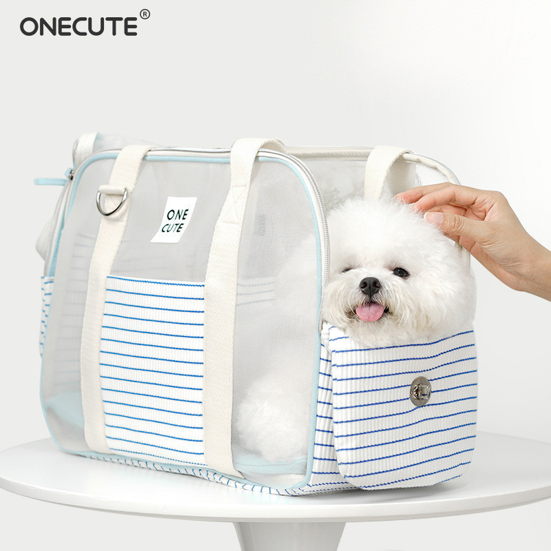 [พร้อมส่ง] ONECUTE Pet Dog Outing Bag Summer Blue White Stripes Breathable One-Shoulder Cat Bag Dog Travel Bag