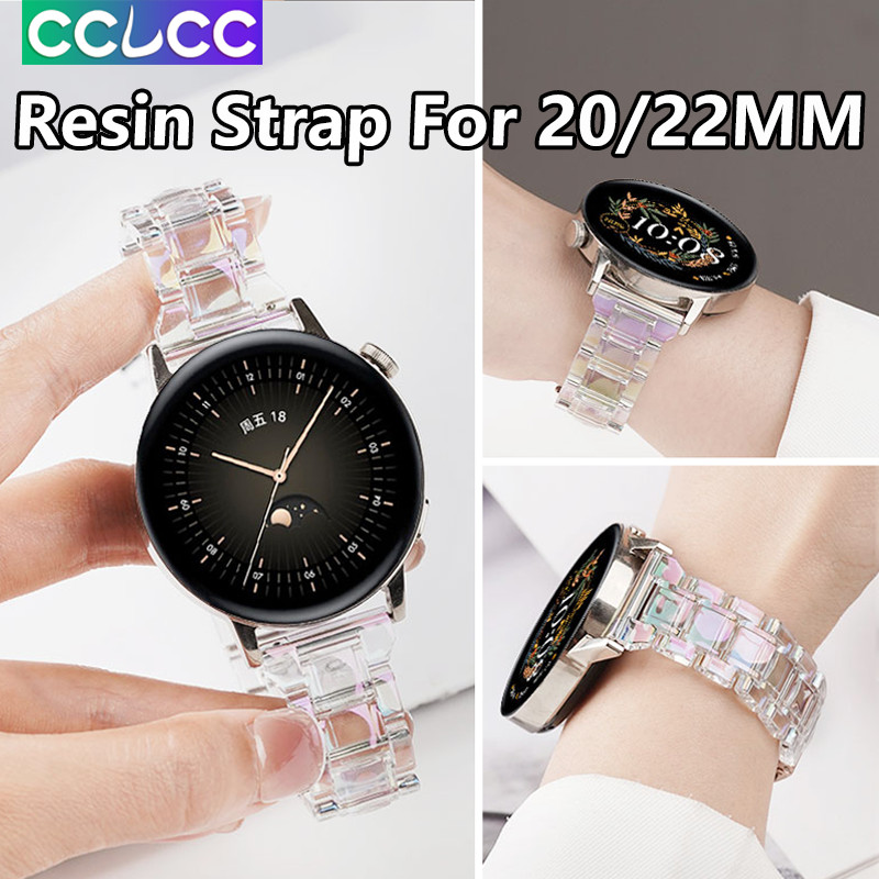 Cclcc 20 มม.22 มม.สมาร์ทนาฬิกาฤดูร้อนสีลูกกวาดเรซิ่น Casual สายรัดข้อมือ,อะคริลิคโปร่งใสสายรุ้งสําหรับ HUAWEI นาฬิกา GT 4/3/2 46 มม.42 มม./Samsung Galaxy นาฬิกา 6/5/4/3 44 มม.40 มม.