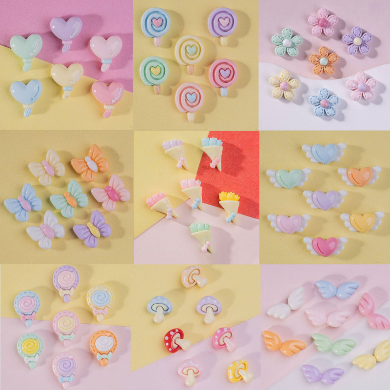 Mini Love Lollipop บอลลูนเห็ดปีกดอกไม้ขนาดเล็กผสมเรซิ่น Gadget DIY อุปกรณ์เสริมผมครีมเล็บ