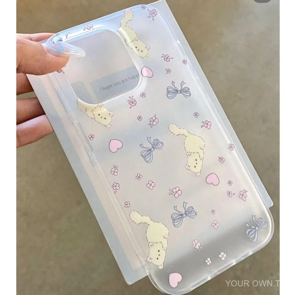 ดอกไม ้ แมวสีเหลือง Apple 15/14/13promax เคสโทรศัพท ์ 12/11 เคสนุ ่ ม xr/xs ขอบตรง 7plus Frosted OBTG