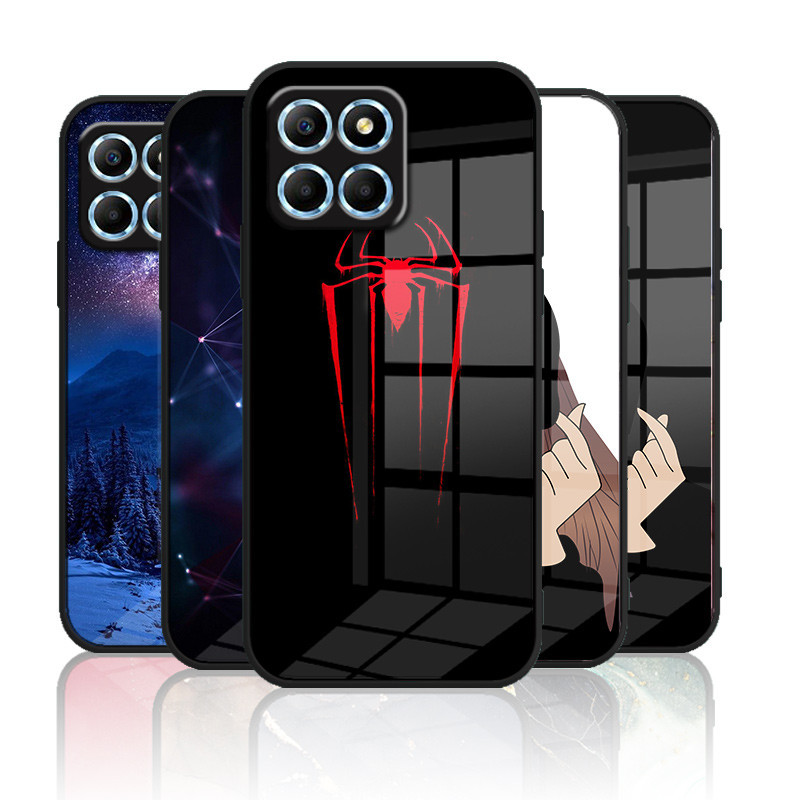 ปลอกแก ้ ว Huawei honor X6 / honor x6a / honor x6s เคสกระจกนิรภัยปกหลังแข ็ งขอบซิลิคอนอ ่ อน