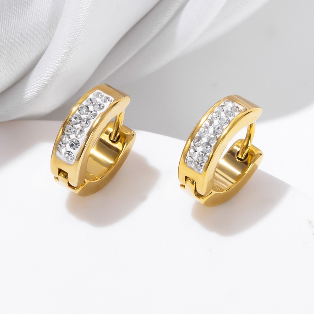 12 มม.18k Golden Diamond สแตนเลสต่างหูวงกลมสําหรับผู้หญิงชาย Hiphop Hoops Earing แฟชั่นเครื่องประดับ