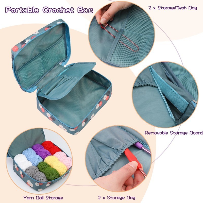 ชุดเข็มถักโครเชต์ 58 ชิ้น/ชุด DIY ไหมพรมถัก แบบพกพา กระเป๋า สําหรับผู้เริ่มต้น พร้อมอุปกรณ์เสริมสำหรับงานเย็บปักถักร้อย