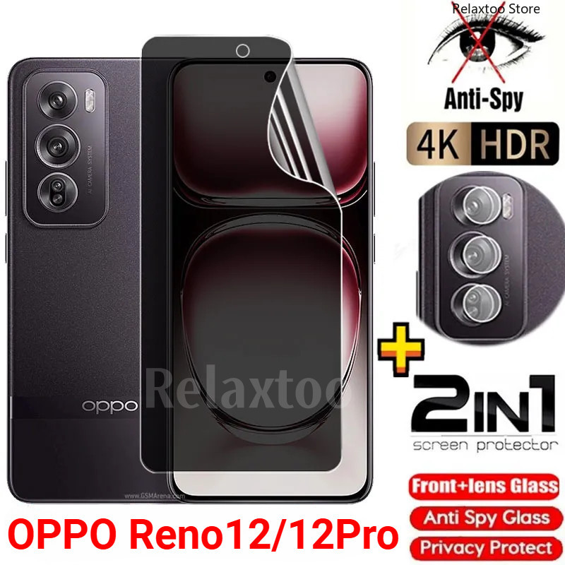 Oppo Reno12 Pro 5G 2024 2in1 หน้าจอความเป็นส่วนตัว Soft Hydrogel ฟิล์มสําหรับ Oppo Reno 12 Reno12 OppoReno12 Pro 12Pro 4G 5G ป้องกัน Spy ด้านหน้าด้านหลังกล้องเลนส์หน้าจอปกป้อง Hydrogel