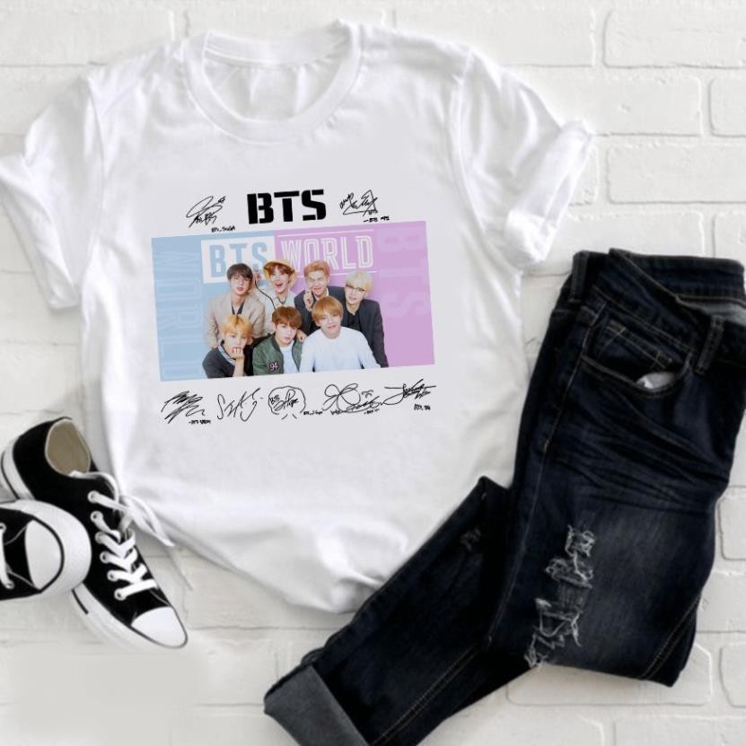 2024sale- เสื้อยืดลายเซ็น BTS WORLD JUNGKOOK JIMIN SUGA TAEHYUNG RM JOPE JIN - เสื้อเชิ้ตคุณภาพสูง