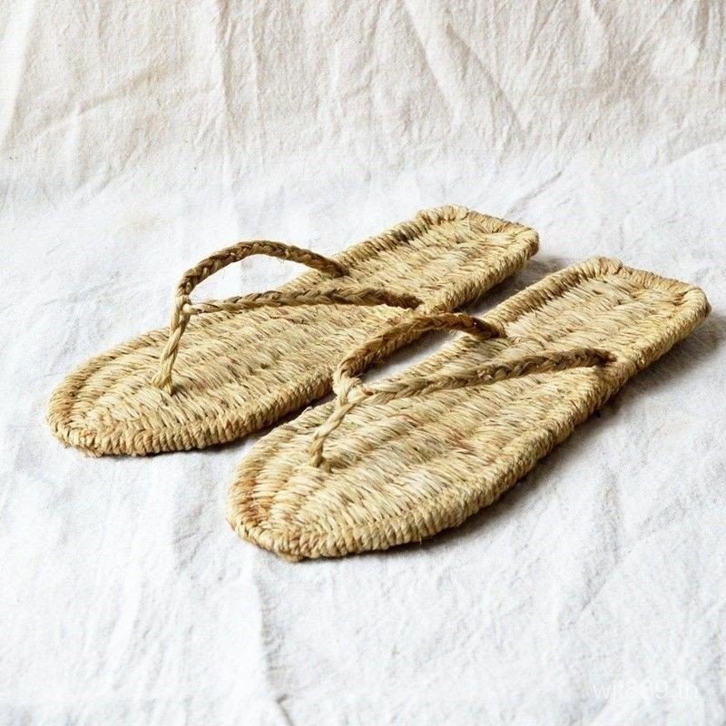Pure Hand-ทอฟางรองเท้าผู้ชายFlip-Flopsฤดูร้อนบุคลิกภาพRetroรองเท้าแตะสุภาพสตรีสีแดงทหารประสิทธิภาพ
