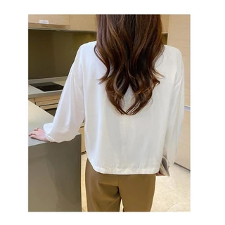 MIMI&DIDI#เสื้อเชิ้ตแขนยาว คอวี เสื้อลำลองสไตล์ผู้หญิงแบบใหม่ สีขาวแฟชั่น ย้อนยุค ใส่ทำงาน/ใส่ในชีวิตประจำวัน M-XXL#W394