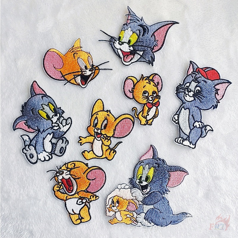 ถาม แพทช์กาวในตัวแมวและเมาส์ตลก 1 ชิ้น/4 ชิ้น DIY เหล็กบนเย็บป้ายตกแต่ง