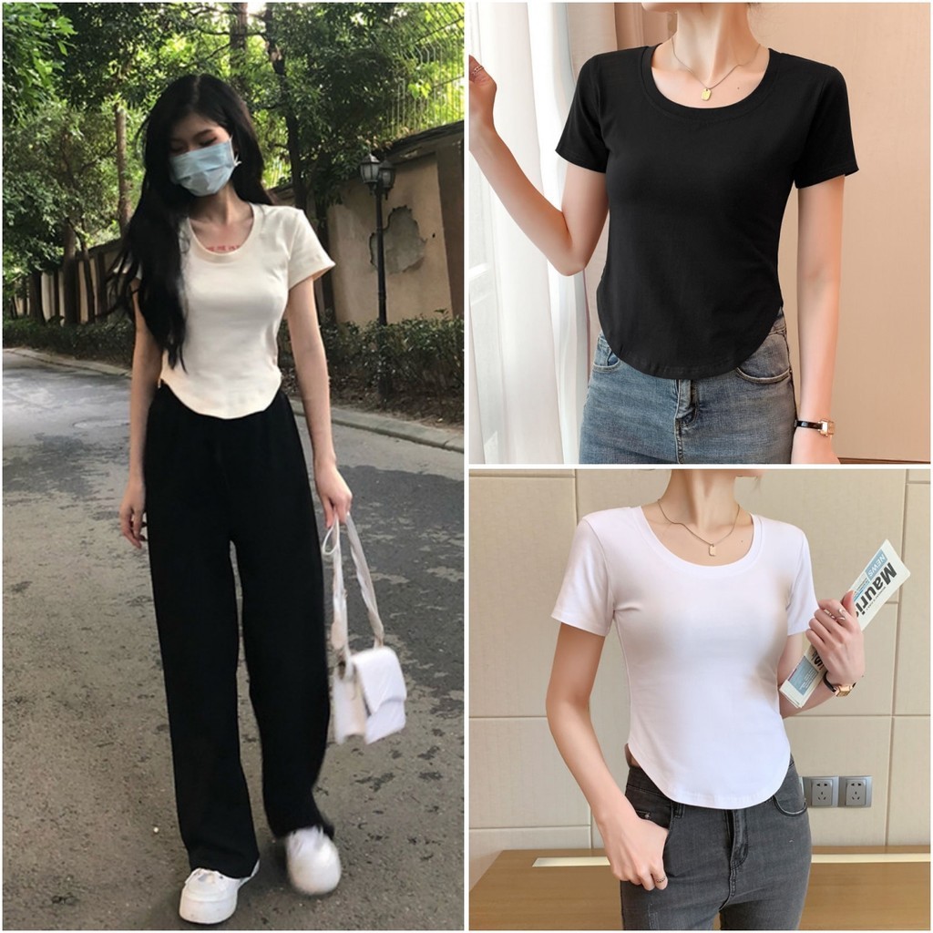 Luna Shop เสื้อยืดแขนสั้นลําลองฤดูร้อนผู้หญิง