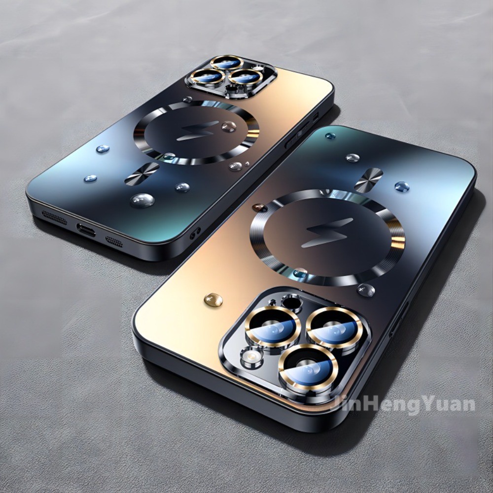 Frosted AG Galss Lightning เคสโทรศัพท์แม่เหล็กสําหรับiPhone 16 11 12 13 14 15 Pro Max Plusพร้อมกล้องคริสตัลเลนส์เต็มป้องกันฟิล์มปลอกกันกระแทกฮาร์ดพีซีฝาหลัง