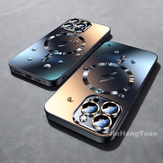 Frosted AG Galss Lightning เคสโทรศัพท์แม่เหล็กสําหรับiPhone 16 11 12 13 14 15 Pro Max Plusพร้อมกล้องคริสตัลเลนส์เต็มป้องกันฟิล์มปลอกกันกระแทกฮาร์ดพีซีฝาหลัง