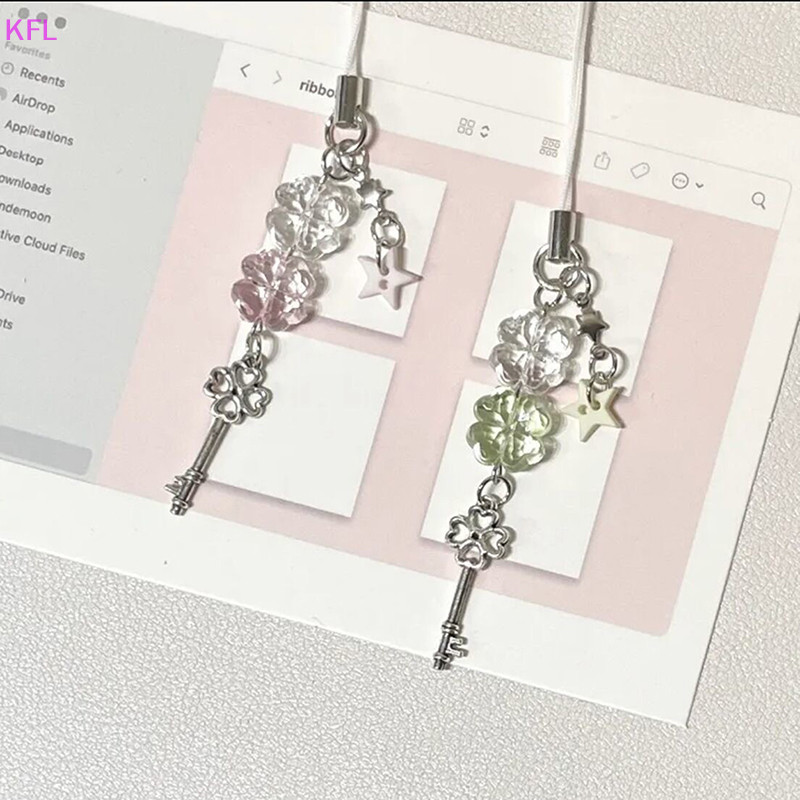 (KFL) Handmade Lucky Beaded Phone Chain Four Leaf Clovers โทรศัพท์มือถือ Ch พวงกุญแจสีสันสดใสกระเป๋าจี้แขวนอุปกรณ์เครื่องประดับขายร้อน