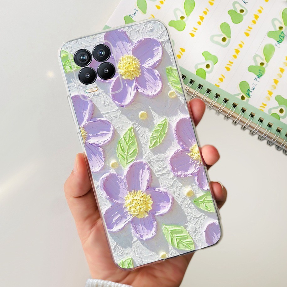 นุ่มสําหรับrealme 8 5GปลอกRMX3241 ดอกไม้ที่มีสีสันหินอ่อนซิลิโคนใสTPUปกหลังสําหรับRealme 8 Pro Realme8 กรณี - รูปที่ 5