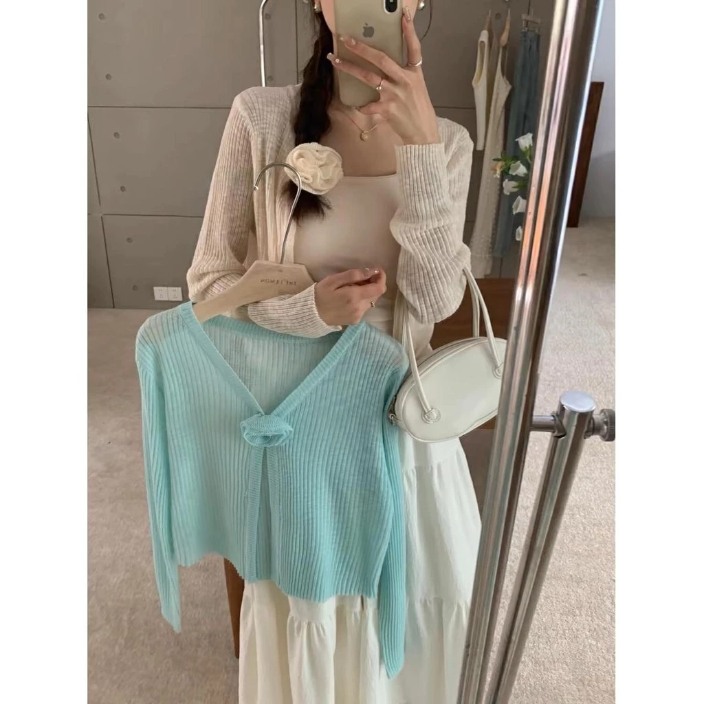 CHILI-KOKO 72052❤️เสื้อคลุมแขนยาวเข้มกัตดอกไม้ สีพาสเทล แมชต์กันได้ทุกชุด แฟชั่นใหม่แนวเกาหลี