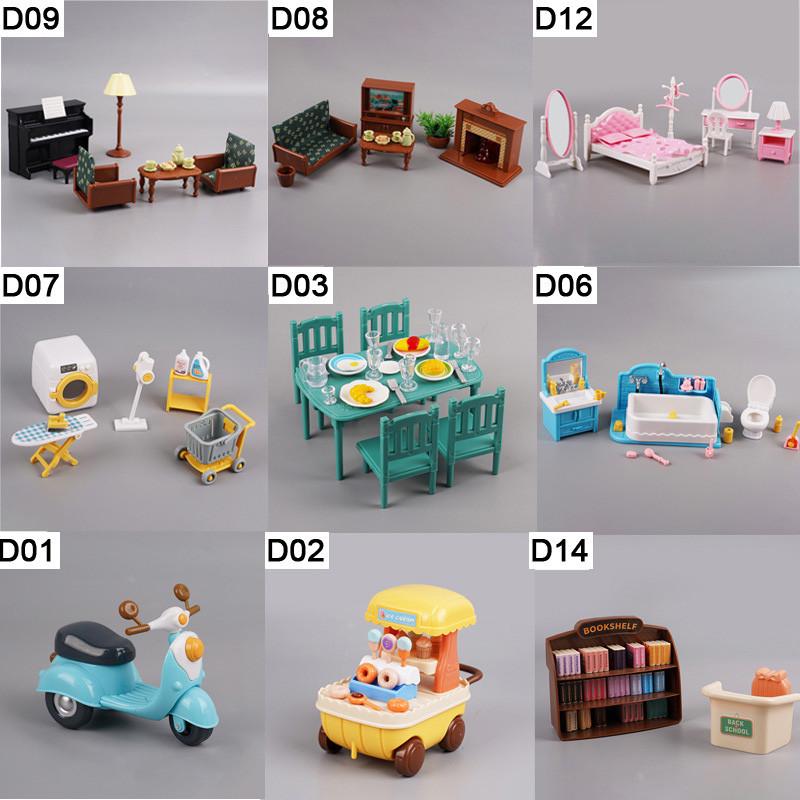 ครอบครัวสัตว์มินิกระต่ายบ้านตุ๊กตาเด็กเล่นบ้านจําลองเฟอร์นิเจอร์ชุดบ้านตุ๊กตาสาวของเล่น