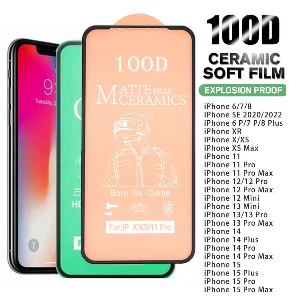 100D ฟิล์มกระจกเต็มจอ for IPhone 17 ProMax 16 11 12 13 14 15 Pro Max IPhone XS Max XR X 8 7 6 ฟิล์มเต็มจอฟิล์มเซรามิก HD