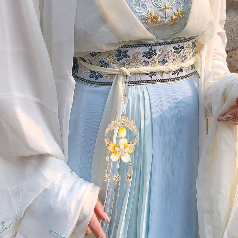 [คลังสินค้าพร้อม] สไตล์โบราณ Hanfu ขั้นตอนต้องห้าม Super Long Fringed Horse Face กระโปรงเอวสวมใส่อุปกรณ์เสริม 2024 Super Fairy เอว Chain Fairy กระโปรงกด