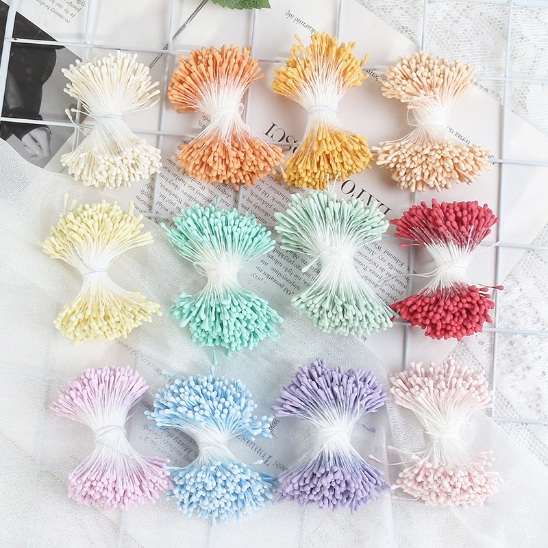 400pcs Stamen ประดิษฐ์ดอกไม้ 6 ซม.ดอกไม้ปลอม Pistil Stamen DIY ช่อดอกไม้ของขวัญหัตถกรรมสมุดภาพอุปกรณ์เสริม