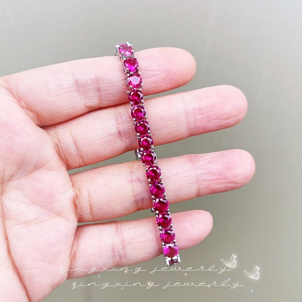 สร้อยข้อมือเทนนิสแฟชั่นอเมริกันยุโรปเครื่องประดับทับทิม