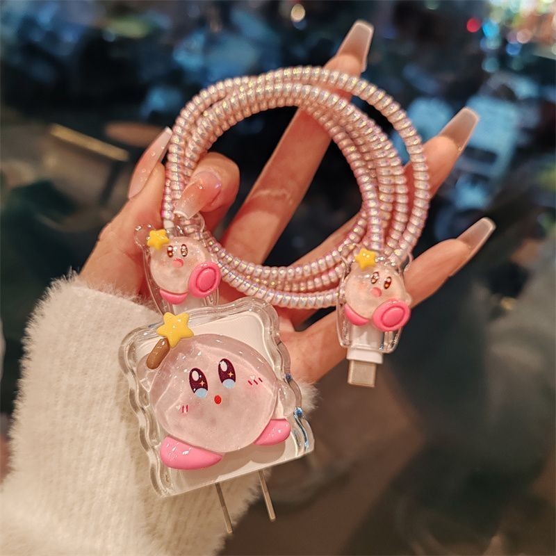 การ์ตูนน่ารัก Kirby ตกแต่ง 18w/20w Charger Protector ชุด Charger Case Cable Protector สําหรับ iPhone