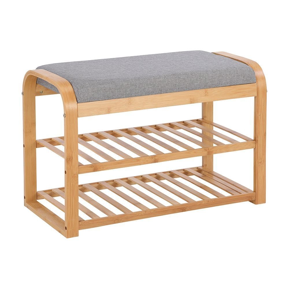 HomeHuk ชั้นรองเท้า 2 ชั้นพร้อมที่นั่ง รุ่นปีเตอร์ - สีธรรมชาติ/เทา