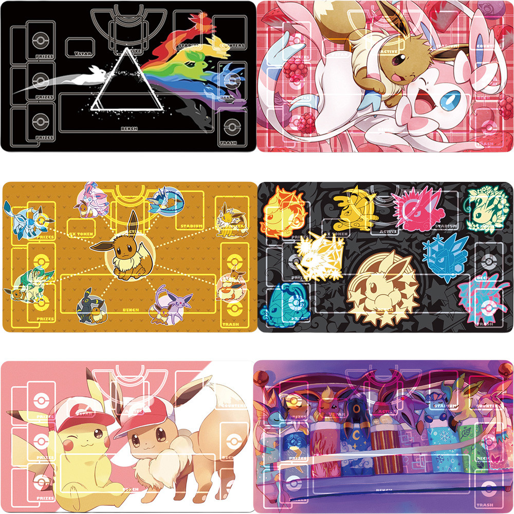 Pokemon PTCG การ์ด Mat Sylveon Leafeon eevee pikachu 60X35 ซม.เกมเฉพาะผู้เล่นเดี่ยว Battle อะนิเมะตัวอักษรการ์ด Pad